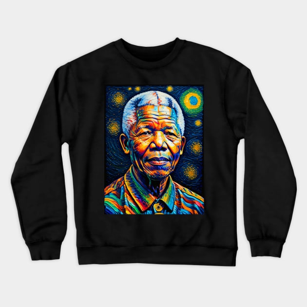 Nelson Mandela in starry night Crewneck Sweatshirt by FUN GOGH